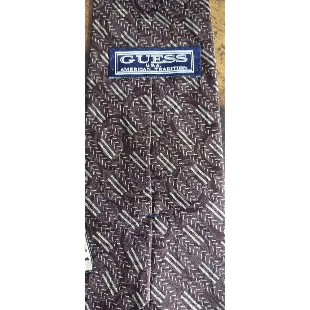 1990s Guess mens tie vintage 90's preppy necktie multicolor brown ski theme